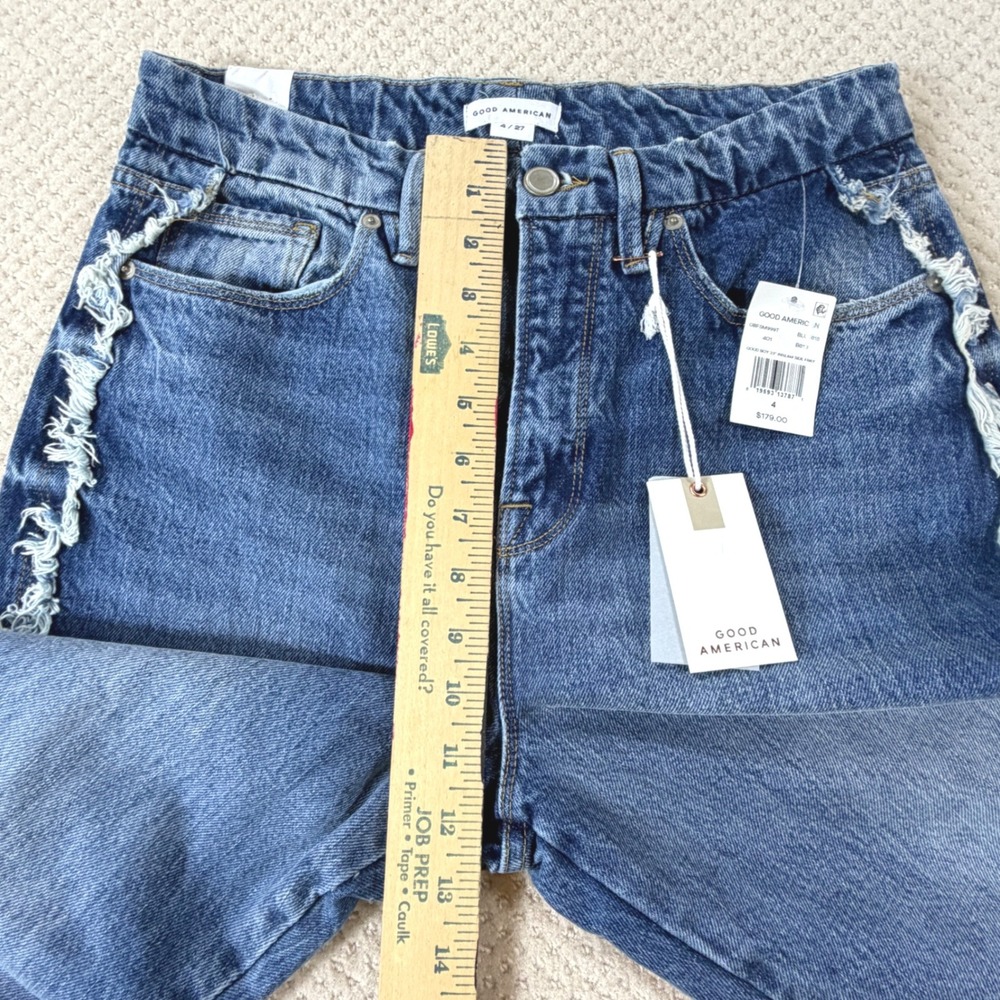 Good American Good Boy Jeans NWT Womens 4 Side Fray High Rise Straight Leg Curvy - Picture 4 of 10